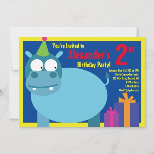 Birthday party van het Hippo-Kind Kaart (Voorkant)
