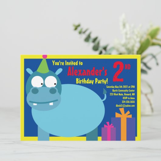 Birthday party van het Hippo-Kind Kaart (Staand voorkant)
