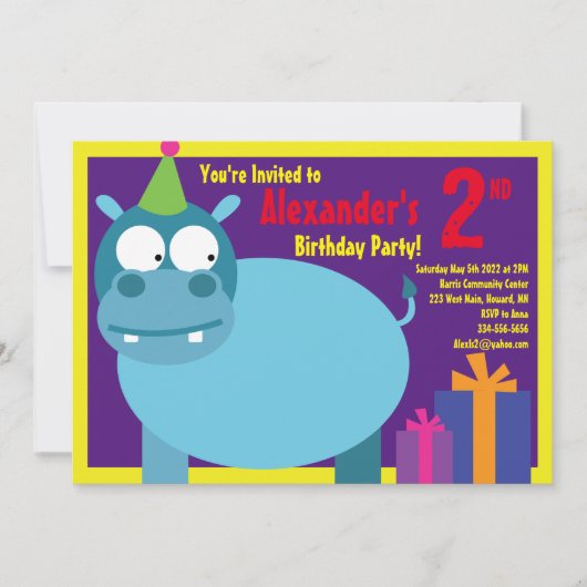 Birthday party van het Hippo-Kind Kaart (Voorkant)
