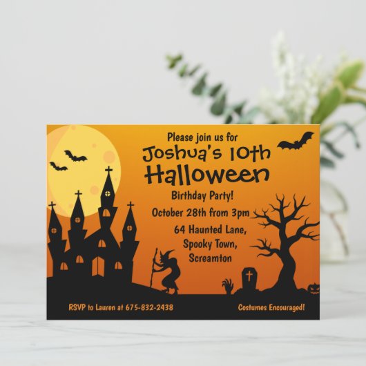 Birthday Party van het Kind Halloween Kaart (Staand voorkant)