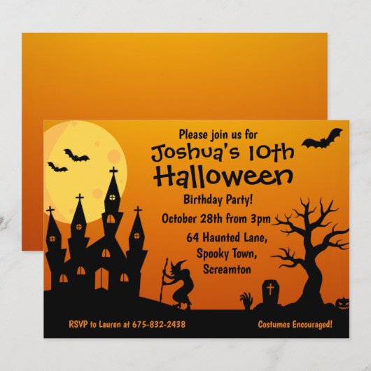 Birthday Party van het Kind Halloween Kaart (Voorkant / Achterkant)