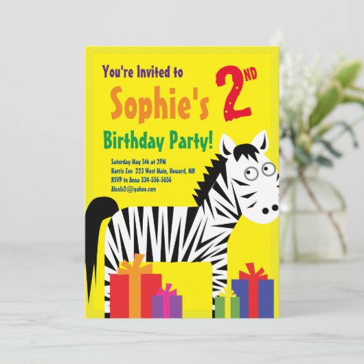 Birthday Party van het zebra Kind Kaart (Staand voorkant)