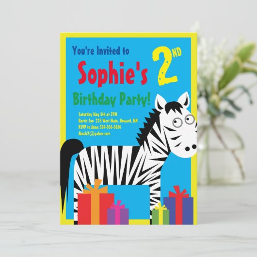 Birthday Party van het zebra Kind Kaart (Staand voorkant)