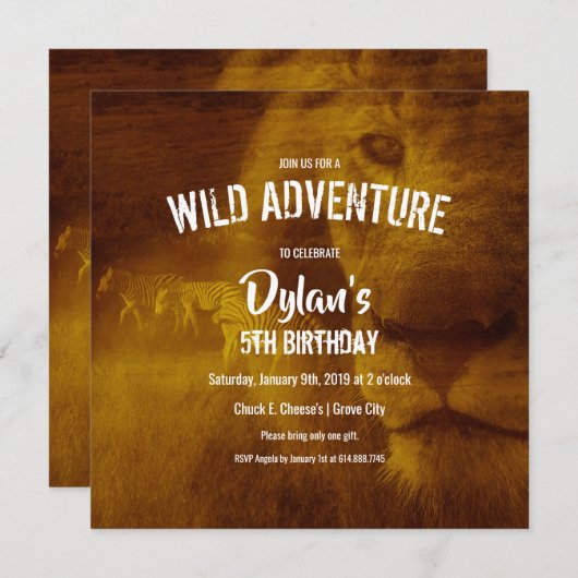 Birthday Party van Lion & Zebra Kaart (Voorkant / Achterkant)