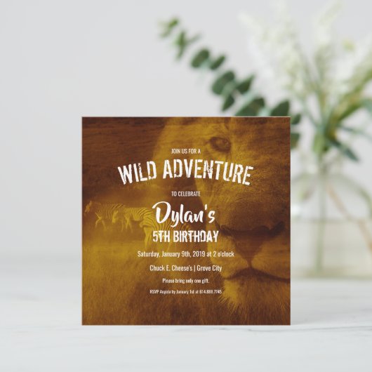 Birthday Party van Lion & Zebra Kaart (Staand voorkant)