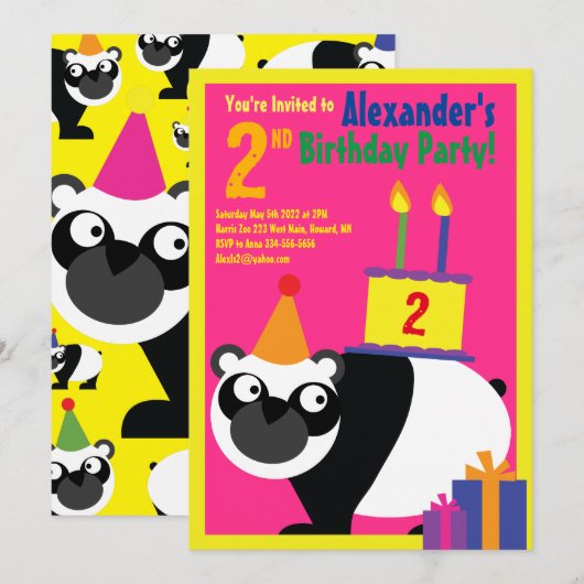 Birthday Party van Panda Animal Kind Kaart (Voorkant / Achterkant)