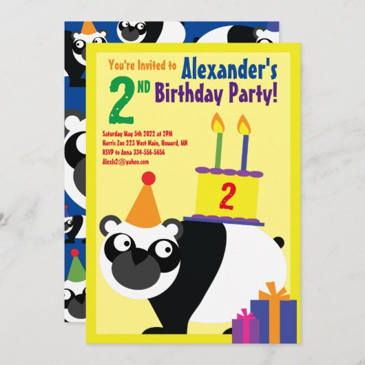 Birthday Party van Panda Animal Kind Kaart (Voorkant / Achterkant)