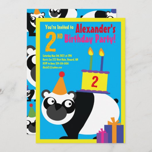 Birthday Party van Panda Animal Kind Kaart (Voorkant / Achterkant)