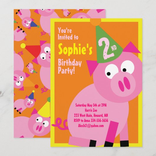 Birthday Party van Varkens Kind Kaart (Voorkant / Achterkant)