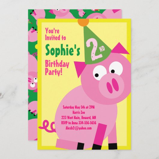 Birthday Party van Varkens Kind Kaart (Voorkant / Achterkant)