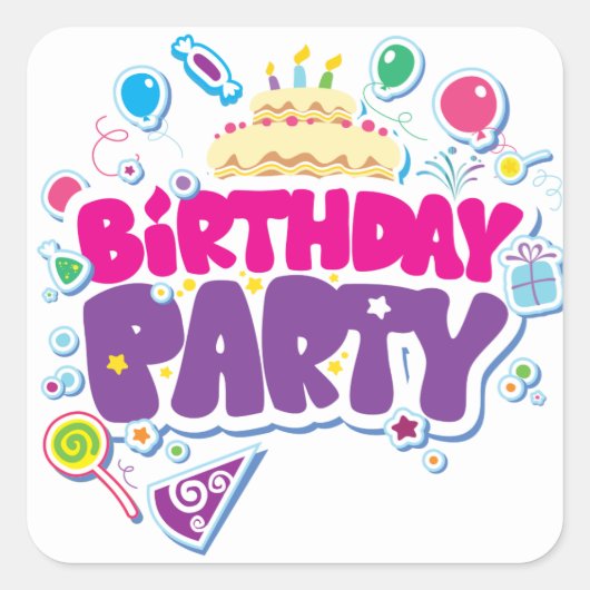 Birthday Party Vierkante Sticker (Voorkant)