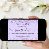 Birthday party violet glitter save the date
