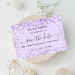 Birthday party violet glitter save the date<br><div class="desc">Een meisje en trendy sparen de kaart van de Datum voor een 40e (of om het even welke leeftijd) verjaardagspartij. Een violet, lavender gekleurde achtergrond met faux glitter, sparkles. Pas een datum en een naam/leeftijd aan en voeg deze toe 40 jaar. Zwarte gekleurde letters. De tekst: Sparen de Datum wordt...</div>