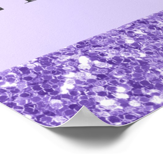 Birthday party violet lavender glitter name poster (Hoek)