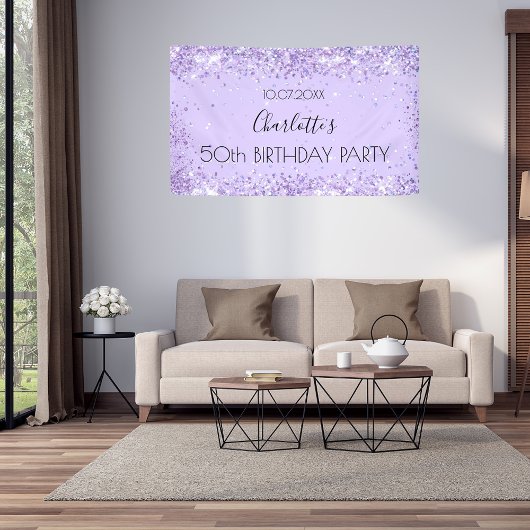 Birthday party violet lavender glitter name spandoek