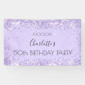 Birthday party violet lavender glitter name spandoek (Horizontaal)