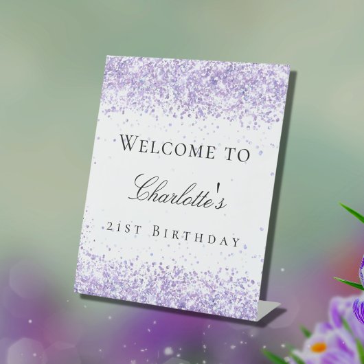 Birthday party violet lavender White welkom Reclamebord Met Voetstuk