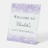 Birthday party violet lavender White welkom Reclamebord Met Voetstuk (Voorkant)