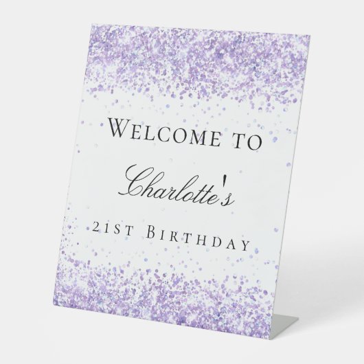 Birthday party violet lavender White welkom Reclamebord Met Voetstuk (Voorkant)