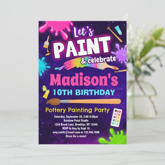 Birthday Party voor het schilderen van aardewerk Kaart (Staand voorkant)