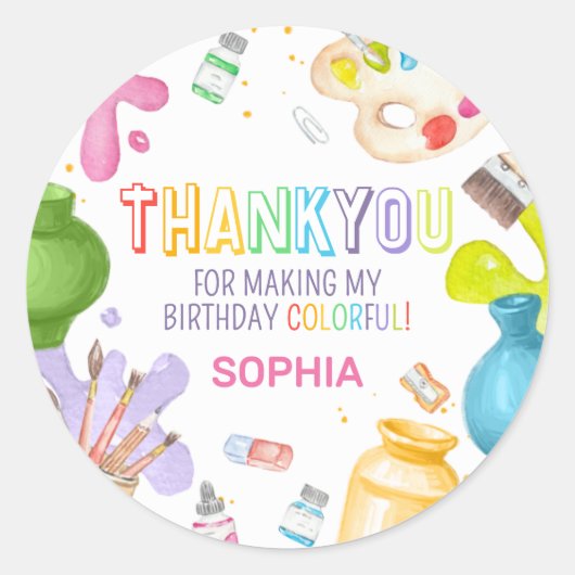 Birthday Party voor het schilderen van aardewerk Ronde Sticker (Voorkant)