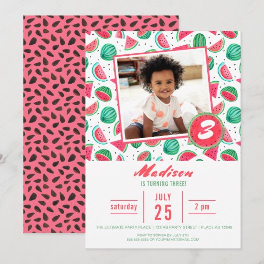 Birthday Party Watermeloen Fruit | Uitnodigingen (Voorkant / Achterkant)
