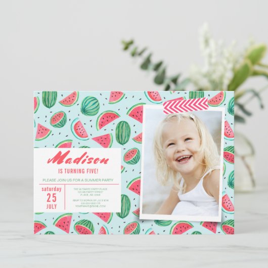 Birthday Party | Watermeloenvruchten | Uitnodiging (Staand voorkant)