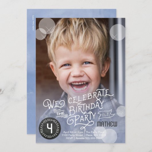 Birthday Party Waterverf | Invitatie-jongen Kaart (Voorkant / Achterkant)
