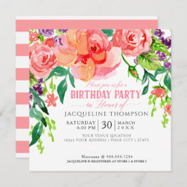 Birthday Party Waterverf Moderne Bright Floral Art Kaart