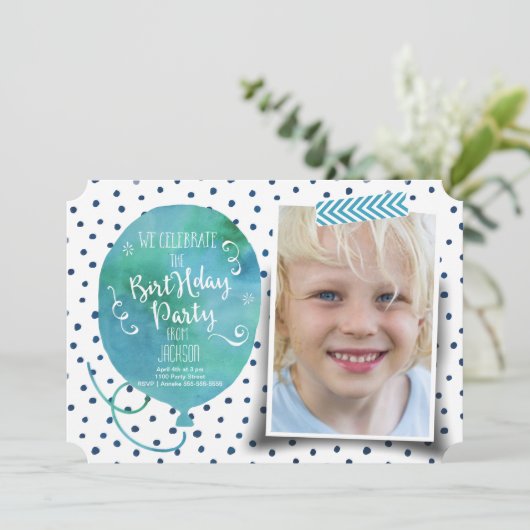 Birthday Party Waterverf | Uitnodigingsjongen Kaart (Staand voorkant)