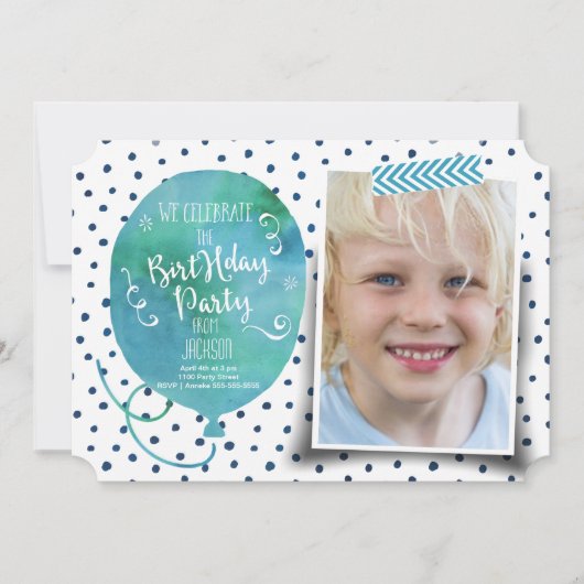 Birthday Party Waterverf | Uitnodigingsjongen Kaart (Voorkant)