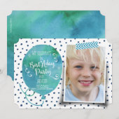 Birthday Party Waterverf | Uitnodigingsjongen Kaart (Voorkant / Achterkant)