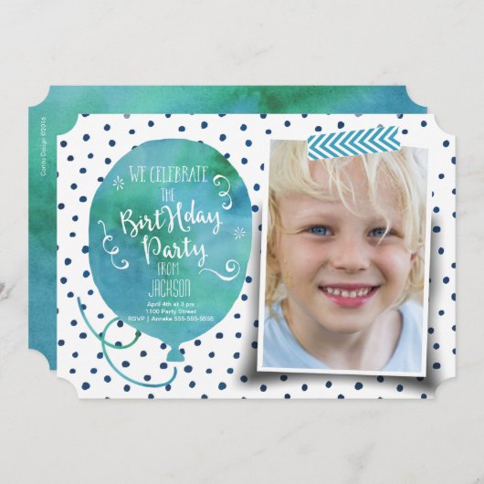 Birthday Party Waterverf | Uitnodigingsjongen Kaart (Voorkant / Achterkant)