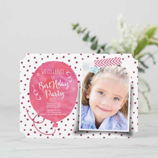 Birthday Party Waterverf | Uitnodigingsmeisje Kaart (Staand voorkant)