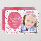 Birthday Party Waterverf | Uitnodigingsmeisje Kaart (Voorkant / Achterkant)