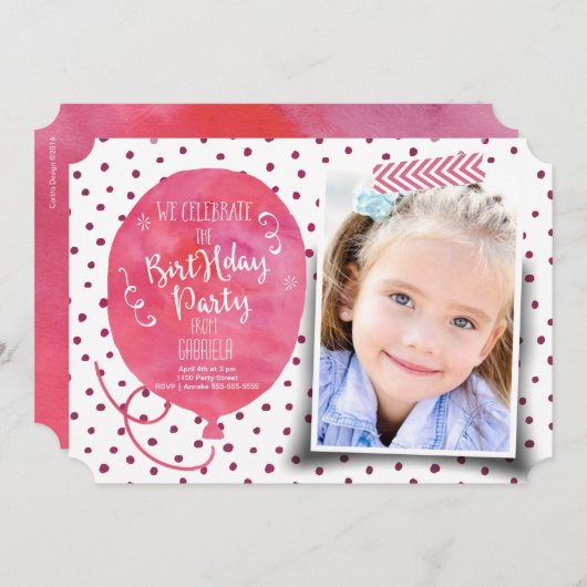 Birthday Party Waterverf | Uitnodigingsmeisje Kaart (Voorkant / Achterkant)