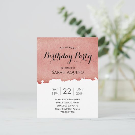 Birthday Party Waterverf Wine Stain Winery Uitnodiging Briefkaart (Staand voorkant)