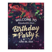 Birthday Party Welcome Marsala Floral Paars Light
