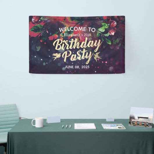 Birthday Party Welcome Marsala Floral Paars Light Spandoek (Beurs)