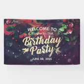 Birthday Party Welcome Marsala Floral Paars Light Spandoek (Horizontaal)