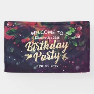 Birthday Party Welcome Marsala Floral Paars Light Spandoek