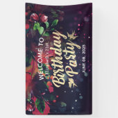 Birthday Party Welcome Marsala Floral Paars Light Spandoek (Verticaal)