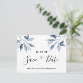Birthday party white blue botanical save the date briefkaart (Staand voorkant)