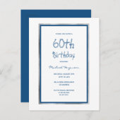 Birthday Party white blue nauth-uitnodiging Briefkaart (Voorkant / Achterkant)