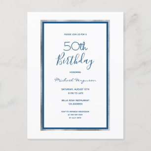 Birthday party white blue Silver Eenvoudige uitnod Briefkaart