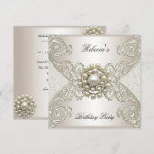 Birthday Party White Cream Pearl Kaart (Voorkant / Achterkant)