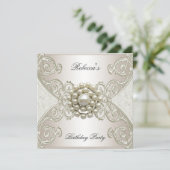 Birthday Party White Cream Pearl Kaart (Staand voorkant)