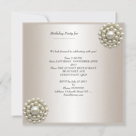 Birthday Party White Cream Pearl Kaart (Achterkant)