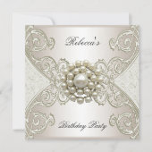 Birthday Party White Cream Pearl Kaart (Voorkant)