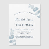 Birthday party white dusty blue eucalyptus luxe magnetische uitnodiging (Voorkant)